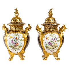 Pair of Gilt and Enamelled Porcelain Covered Vases