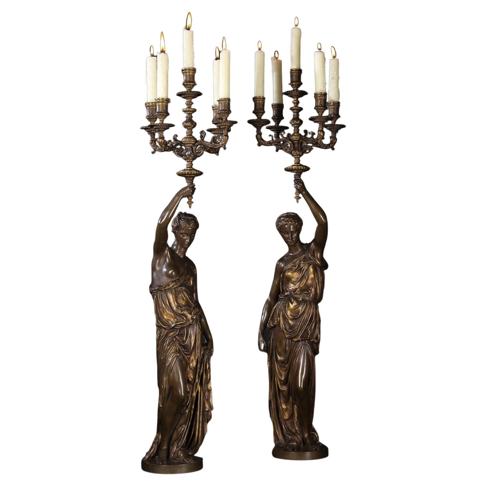Pair of Gilt and Patinated Bronze Candelabra by Ferdinand Barbedienne