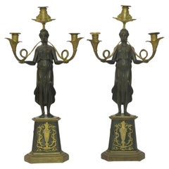 Paire de candélabres en bronze doré et patiné