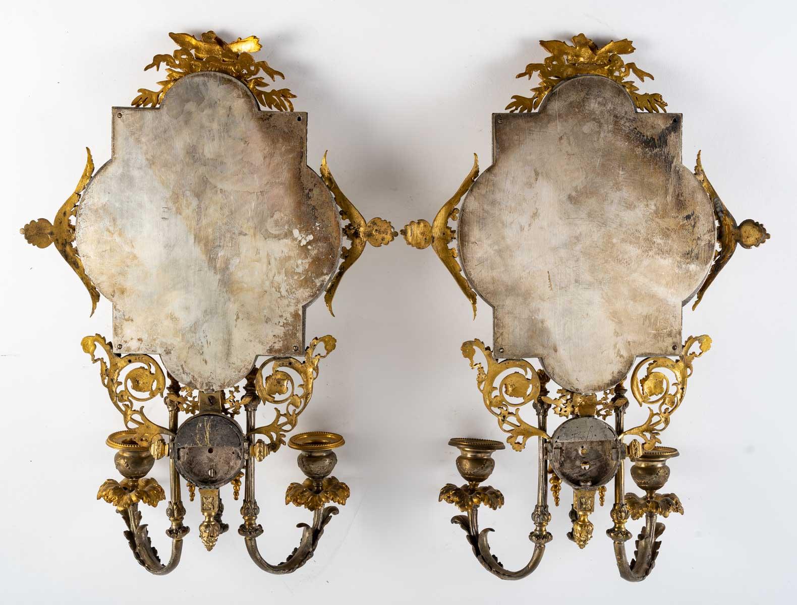 Napoleon III Pair of Gilt and Silvered Bronze Sconces, 19th Century