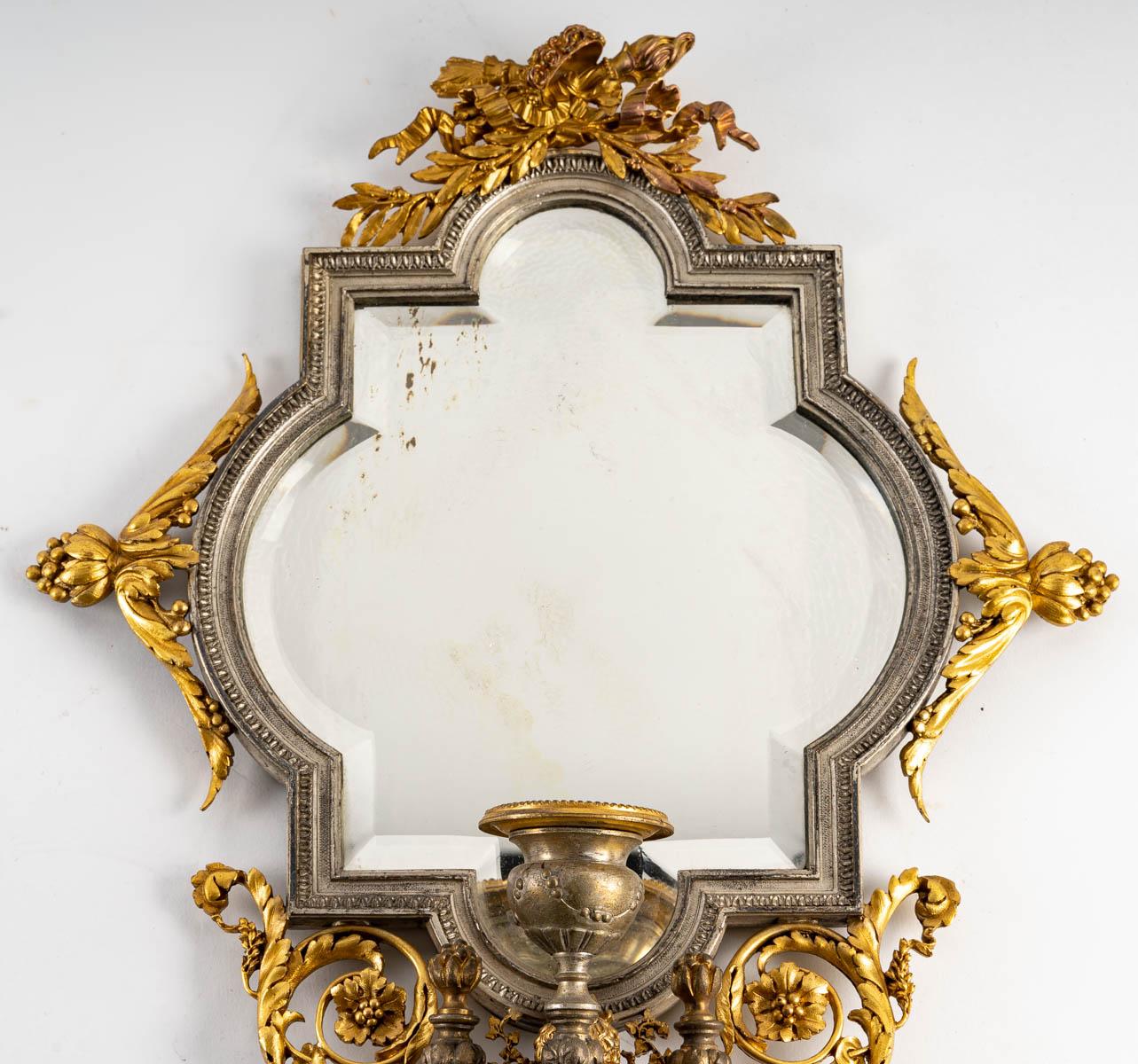 Pair of Gilt and Silvered Bronze Sconces, 19th Century 1