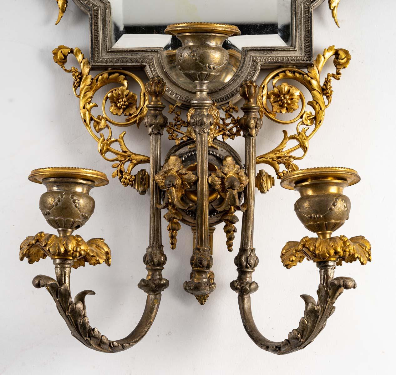 Pair of Gilt and Silvered Bronze Sconces, 19th Century 2