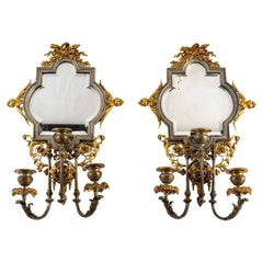 Pair of Gilt and Silvered Bronze Sconces, 19th Century