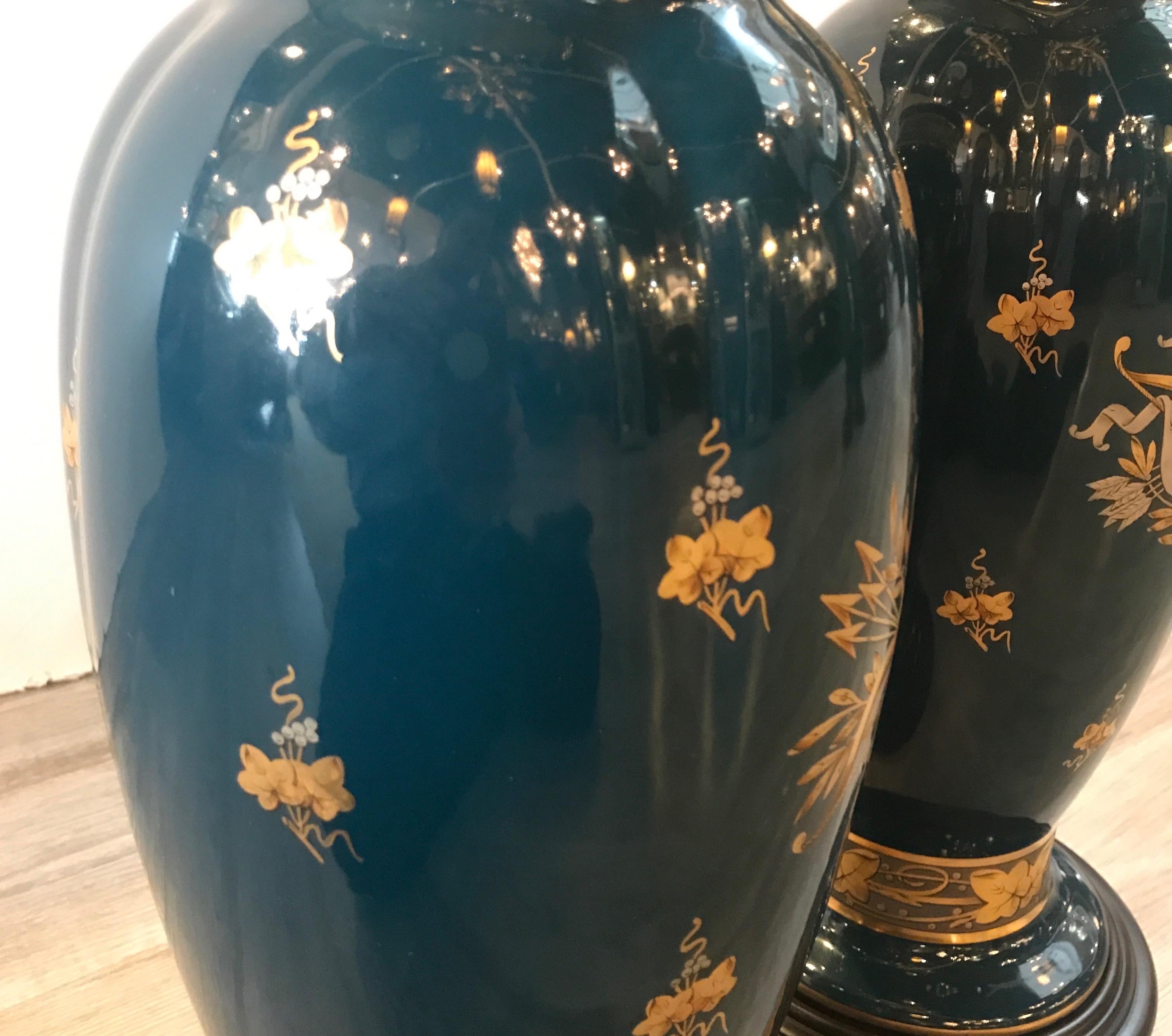 Pair of Gilt and Silvered Deep Teal Lamps 2