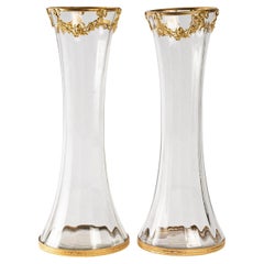 Pair of Gilt Brass and Crystal Vases
