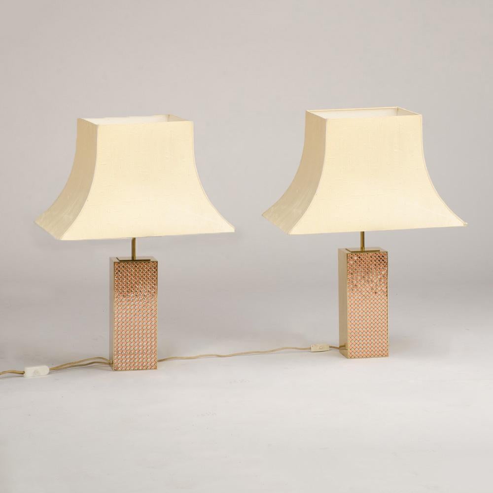 Pair of Gilt Brass Column Shaped Lamps, circa 1980 For Sale 1