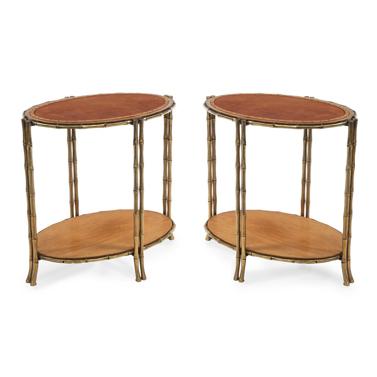 A Fine and Interesting Pair of Gilt Brass Faux Bamboo Etagères or Occasional Tables, Possibly by Mallett of Bond Street

These fine occasional tables or étagères were designed for use with seat furniture in a drawing room or bedroom setting and were