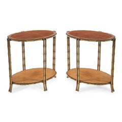 A Pair of Gilt Brass Faux Bamboo Etagères or Occasional Tables