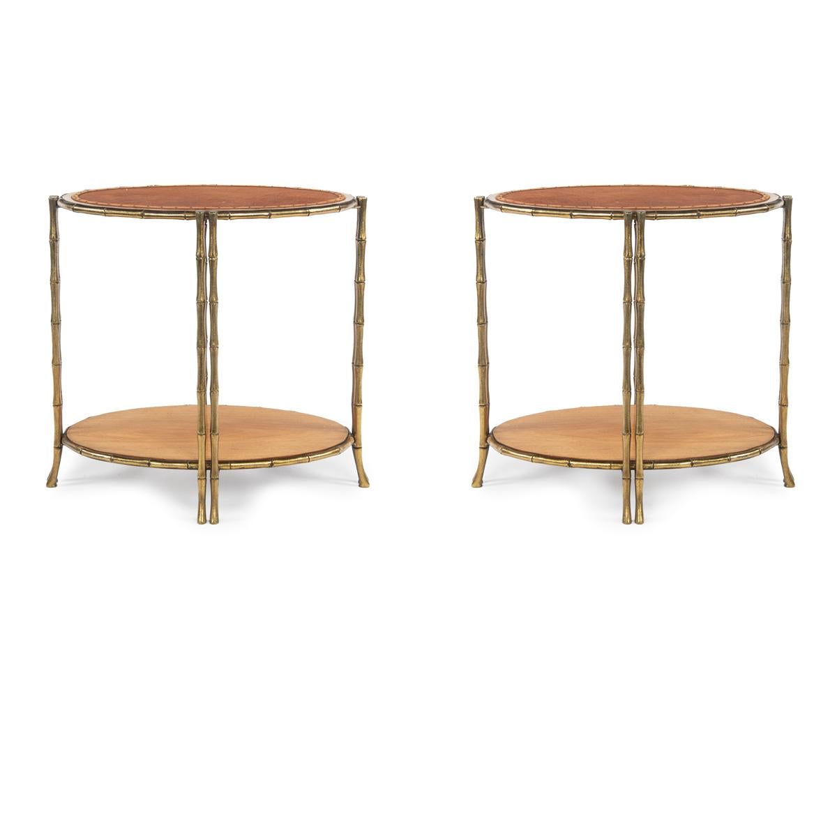20th Century A Pair of Gilt Brass Faux Bamboo Etagères or Occasional Tables