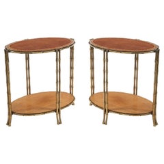 A Pair of Gilt Brass Faux Bamboo Etagères or Occasional Tables