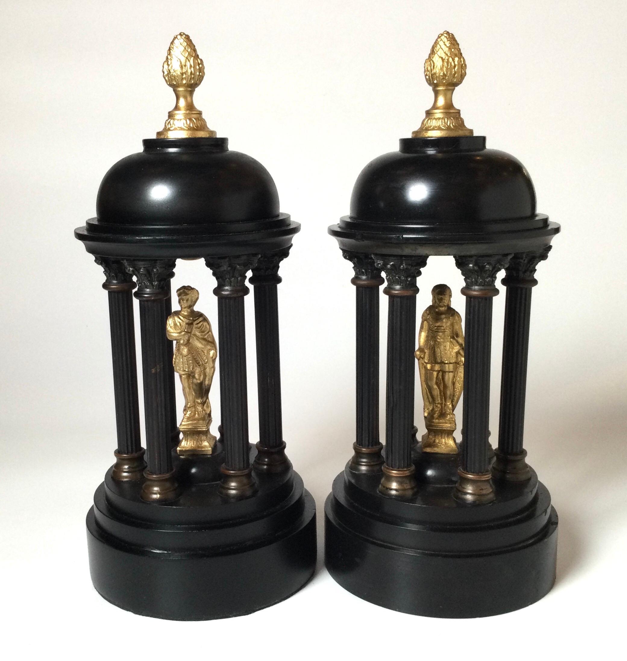 Pair of Gilt Bronze and Belgian Slate Temple Garnitures, 19th Century 2