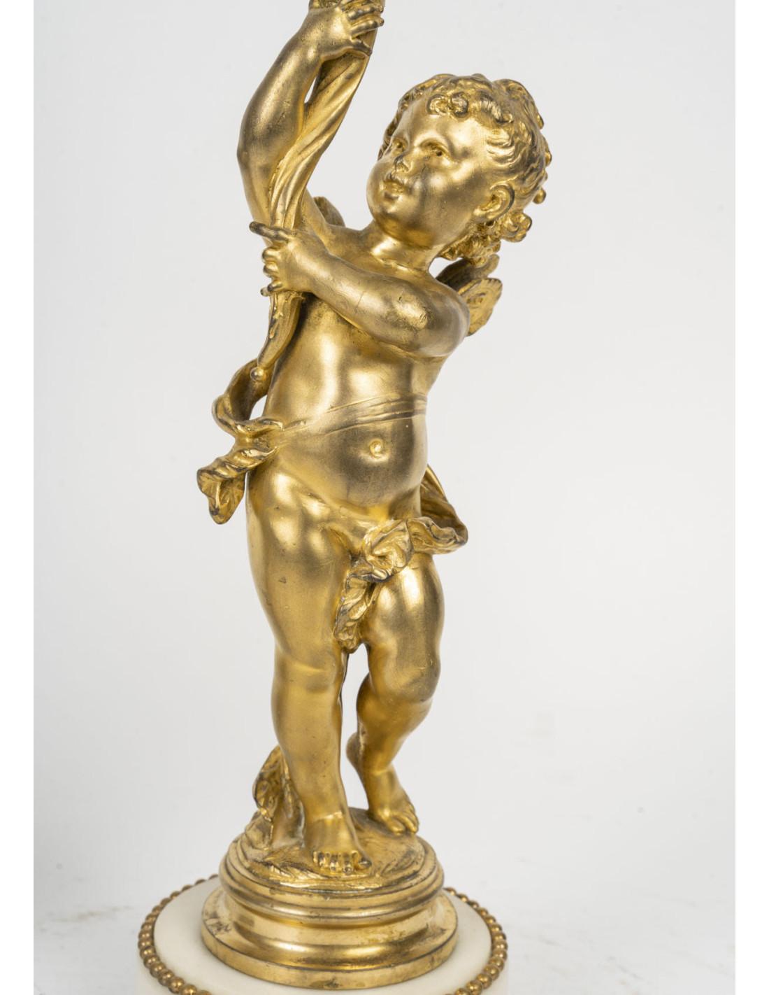 Napoleone III Coppia di vasi Cornet in bronzo dorato e cristallo, XIX secolo. in vendita