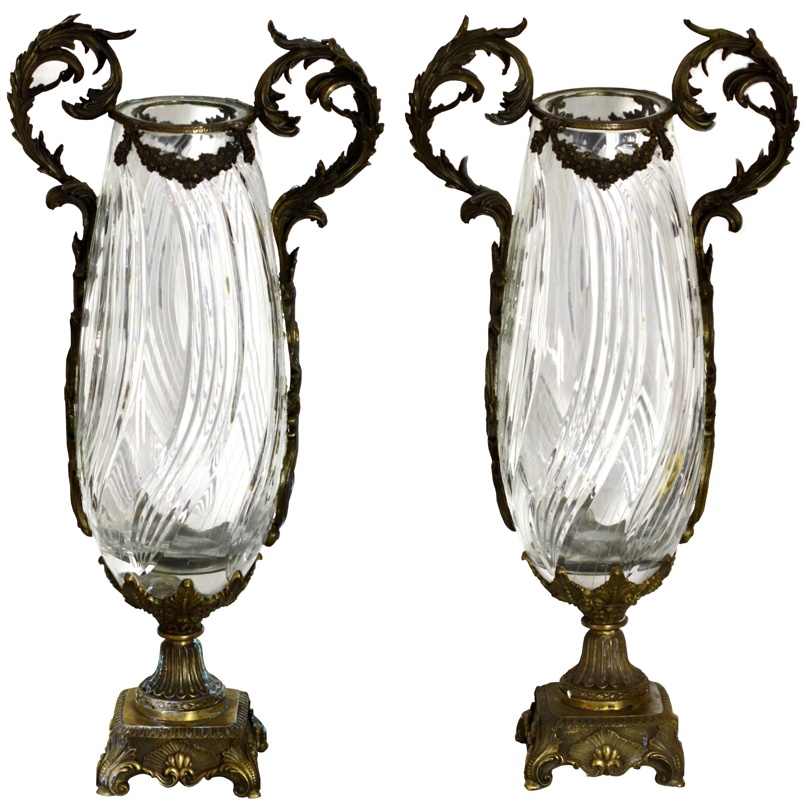 Pair of Gilt Bronze and Cut Glass Vases