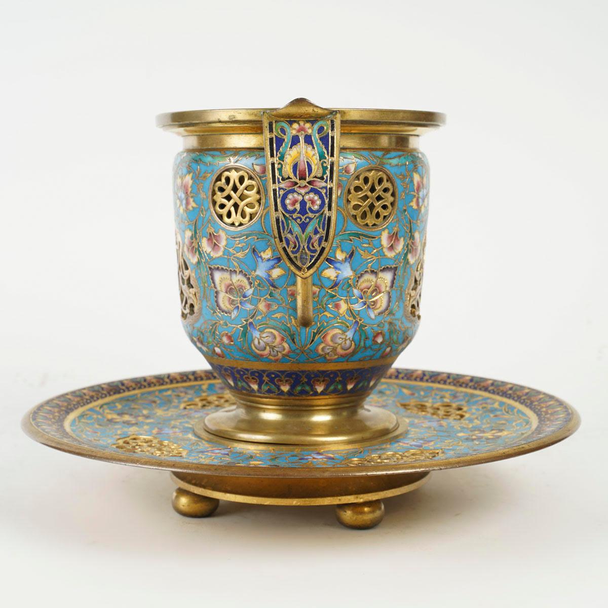 A Pair of Gilt Bronze and Enamelled Goblets or Cache-Pots, Napoleon III Period. For Sale 11