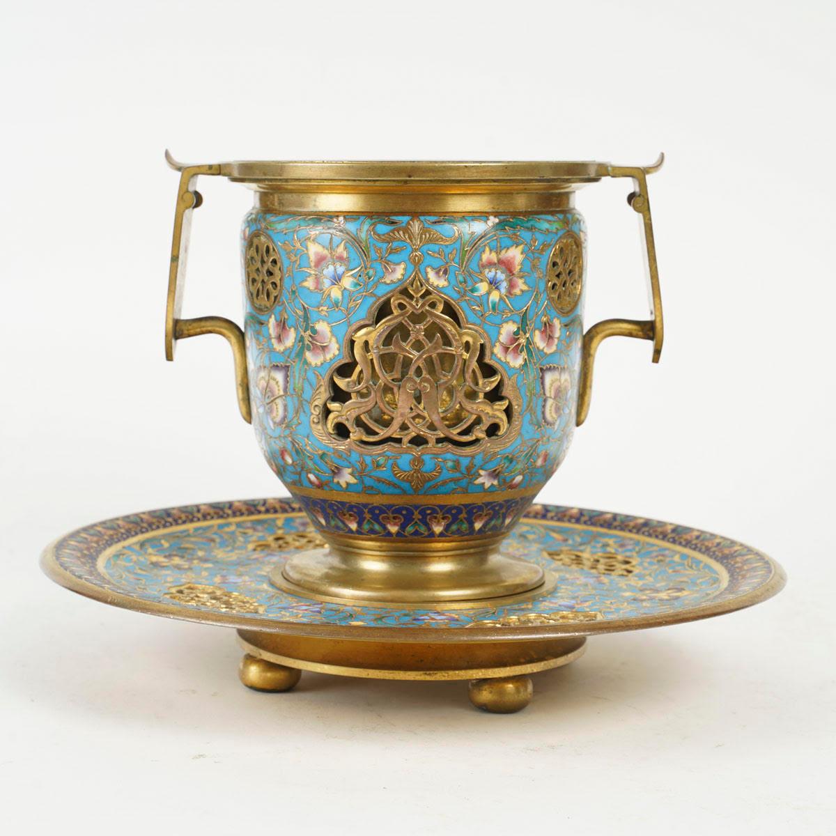 A Pair of Gilt Bronze and Enamelled Goblets or Cache-Pots, Napoleon III Period. For Sale 12