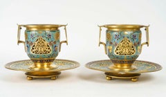 A Pair of Gilt Bronze and Enamelled Goblets or Cache-Pots, Napoleon III Period.