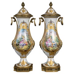A Pair of Gilt Bronze and Porcelain Covered Vases, 19th Century, Napoleon III.
