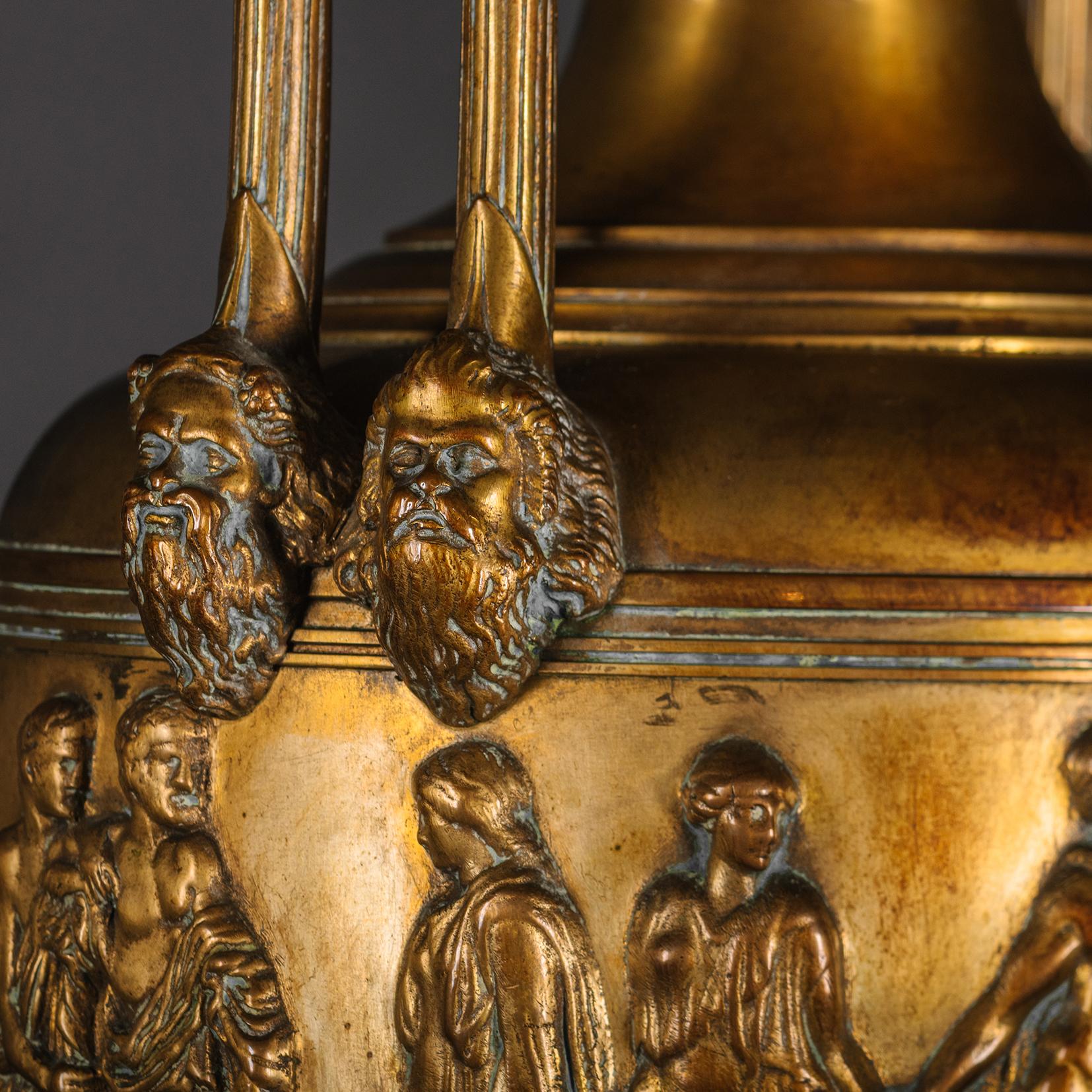 19th Century Pair of Gilt-Bronze and Rouge Griotte Marble Vases and Covers For Sale