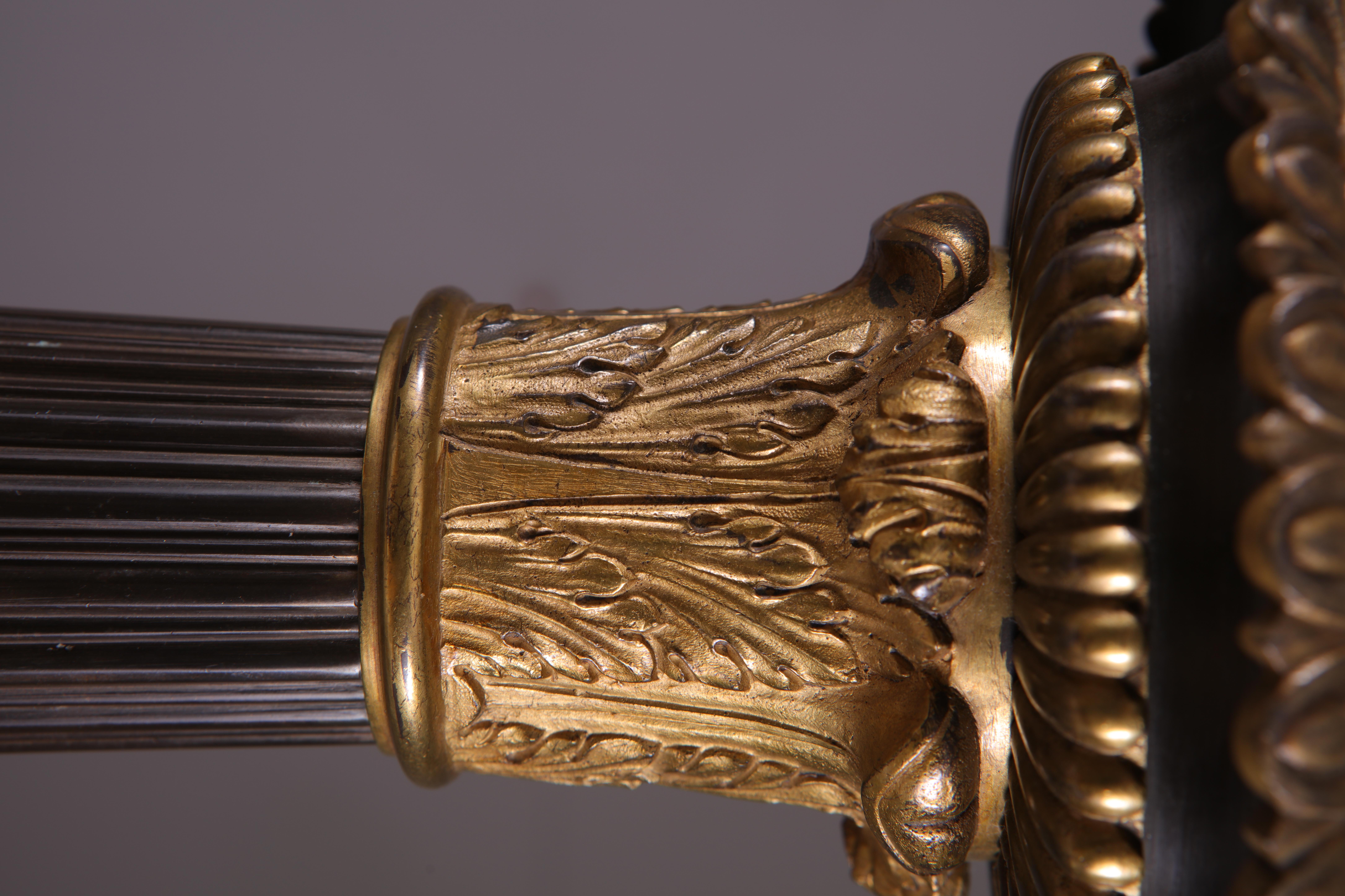 Gilt A pair of gilt bronze empire column 19th C table lamps For Sale