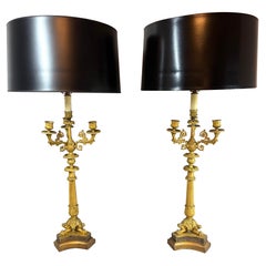A pair of gilt bronze Empire style candelabra / lamps circa 1860