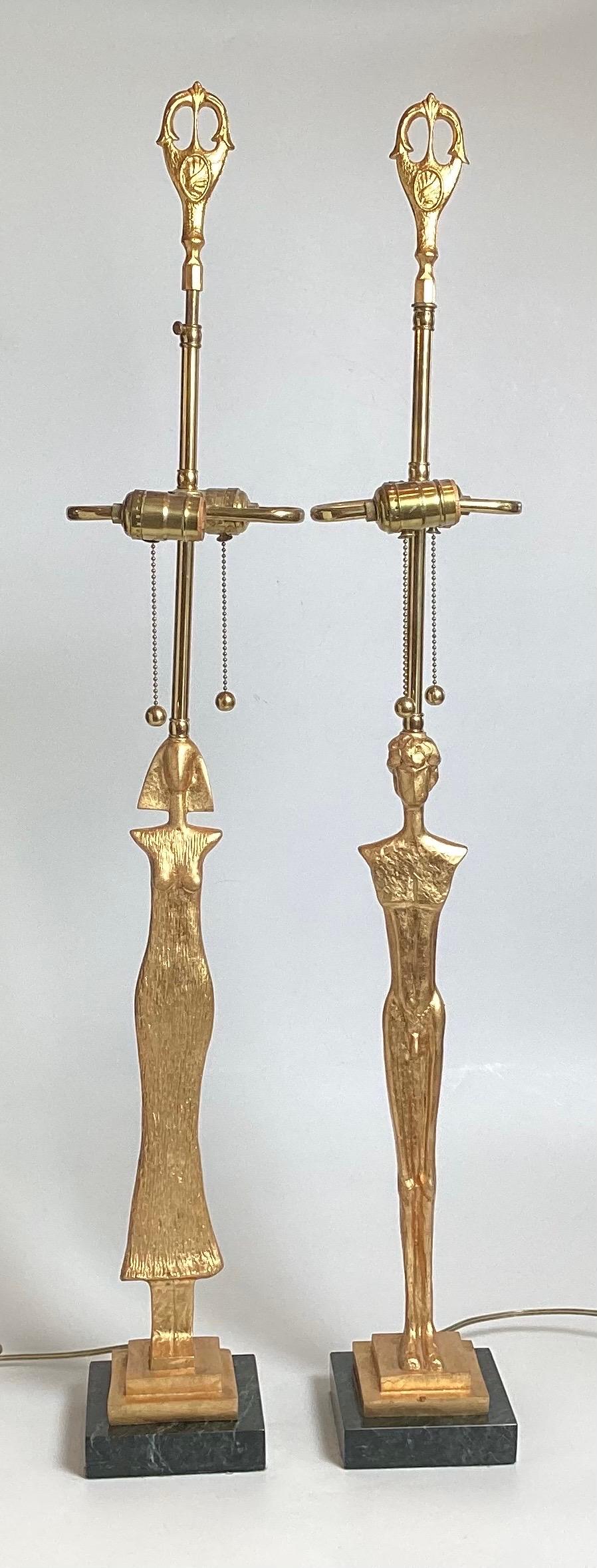 A Pair of Gilt Bronze Lamps After Giacometti For Sale 5