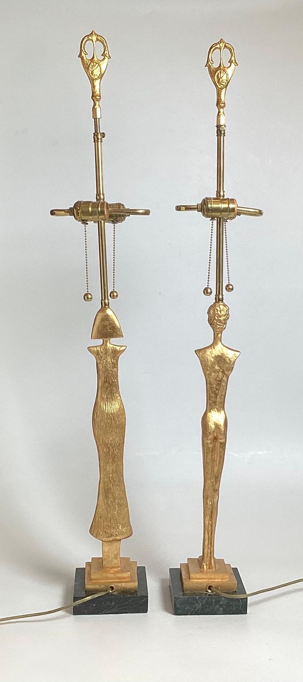 Late 20th Century A Pair of Gilt Bronze Lamps After Giacometti For Sale