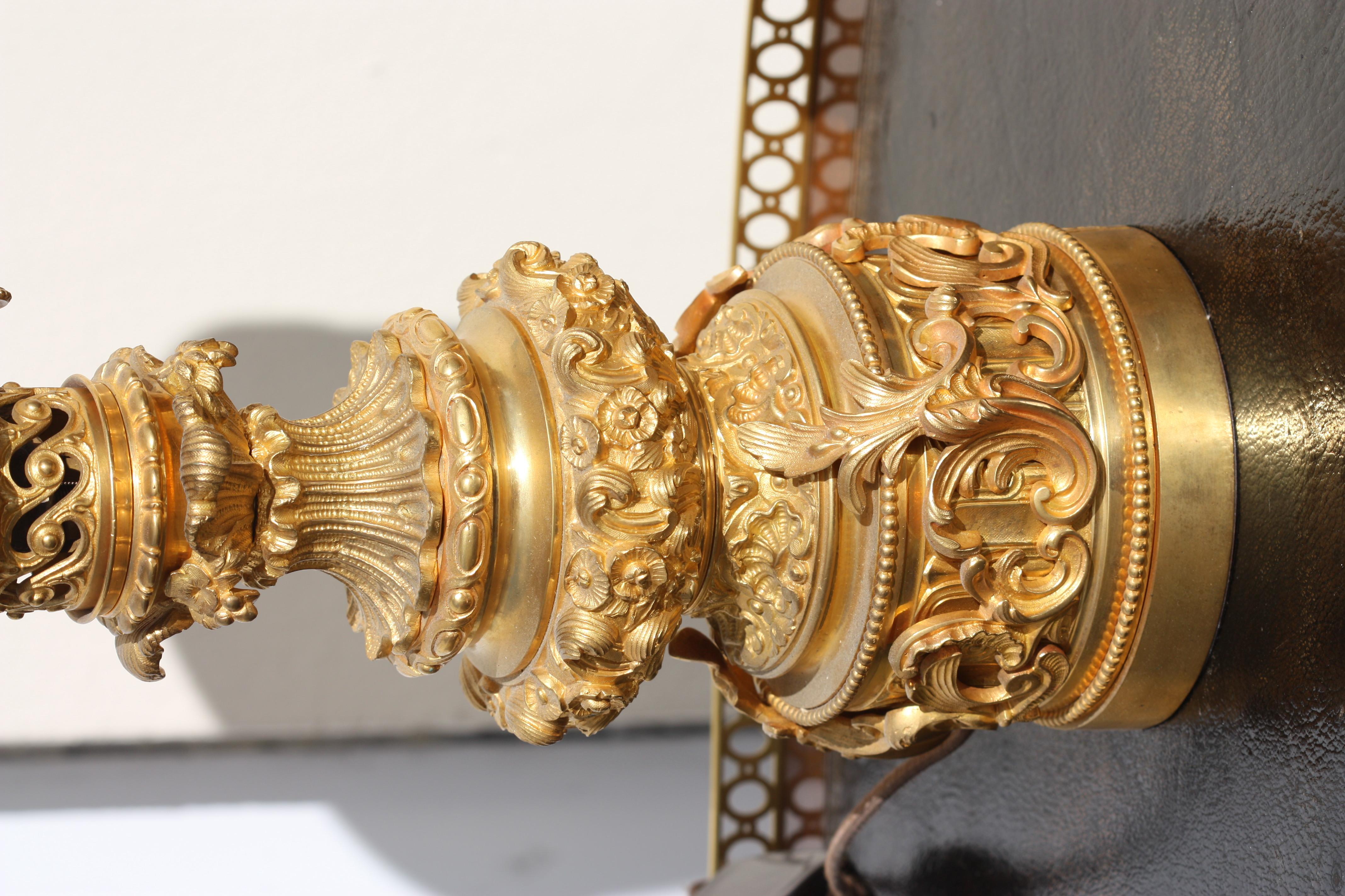 Brass Pair of Gilt-Bronze Lamps in the French Restauration Style For Sale