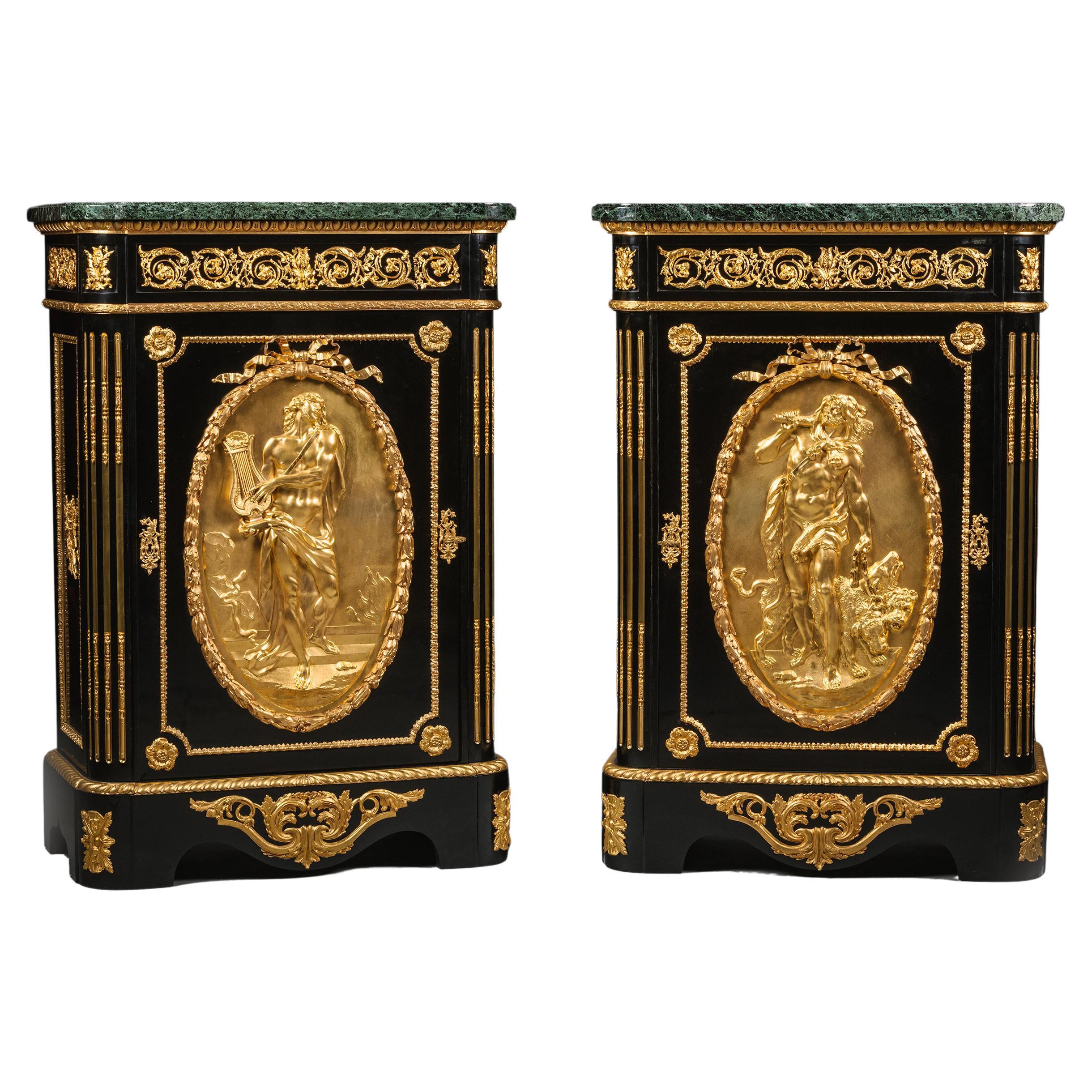 Pair of Gilt-Bronze Mounted Ebonised Meubles D'appui by Mathieu Béfort For Sale