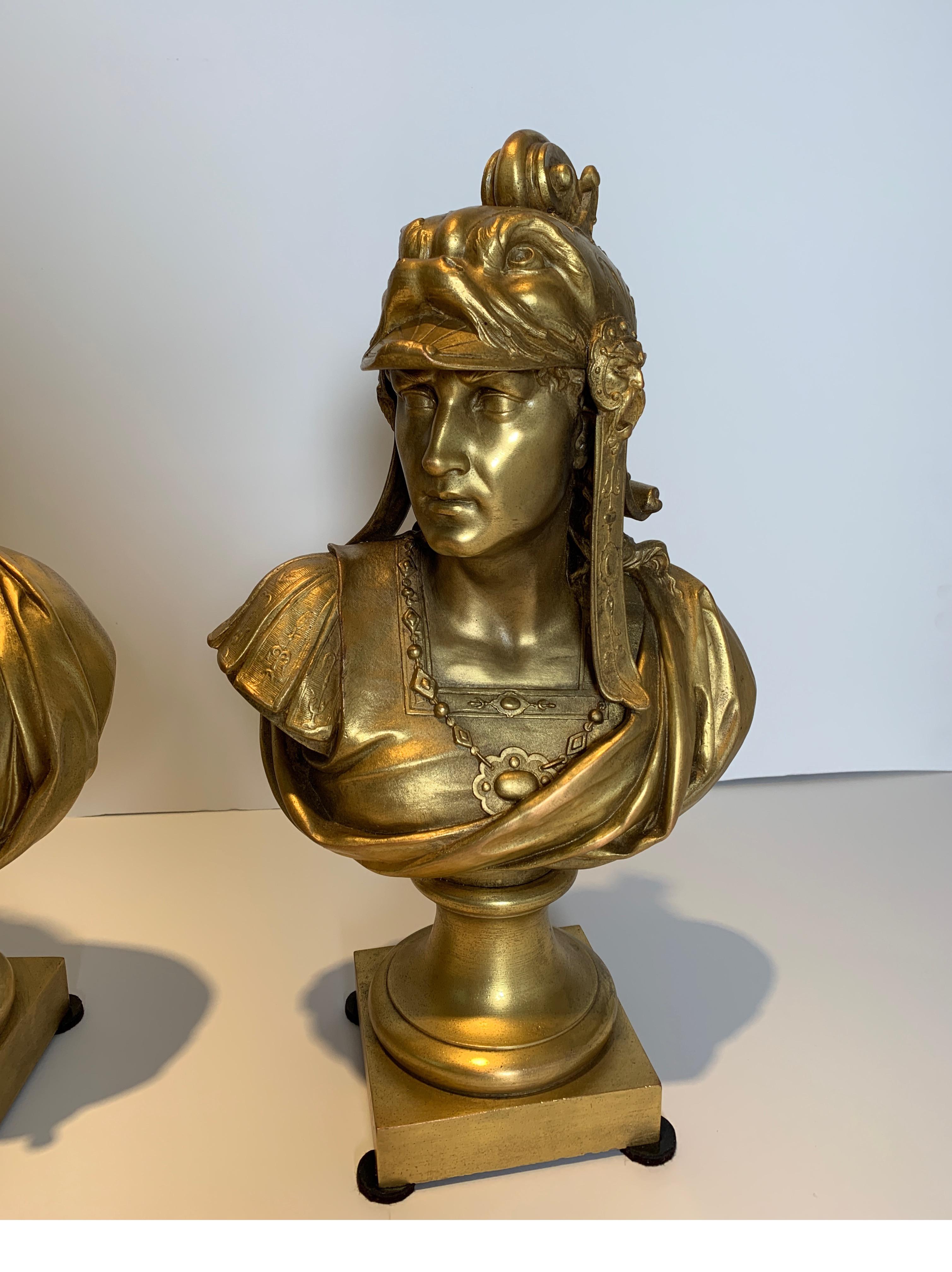 Neoclassical Revival Pair of Gilt Bronze Neoclassical Busts of Minerva and Perseus