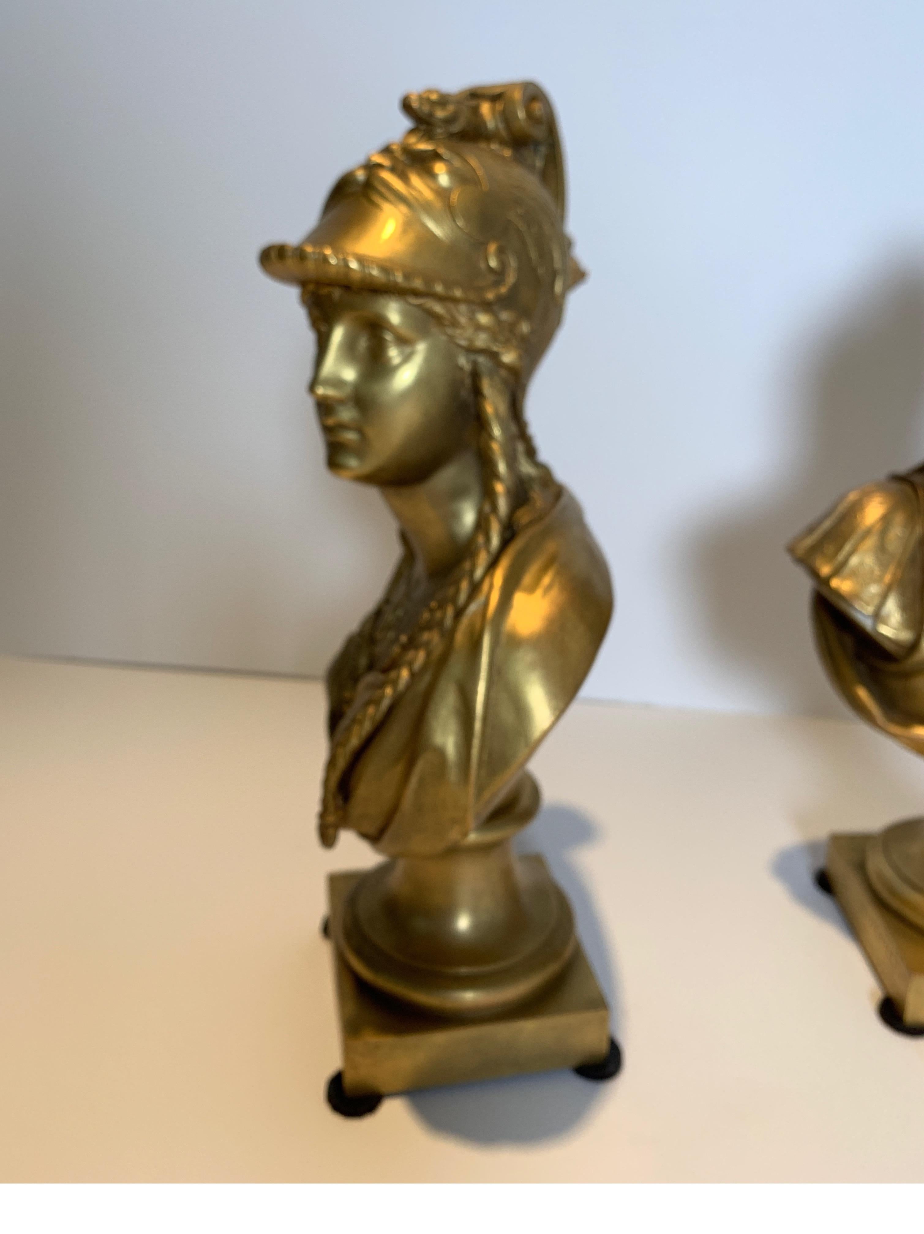 French Pair of Gilt Bronze Neoclassical Busts of Minerva and Perseus