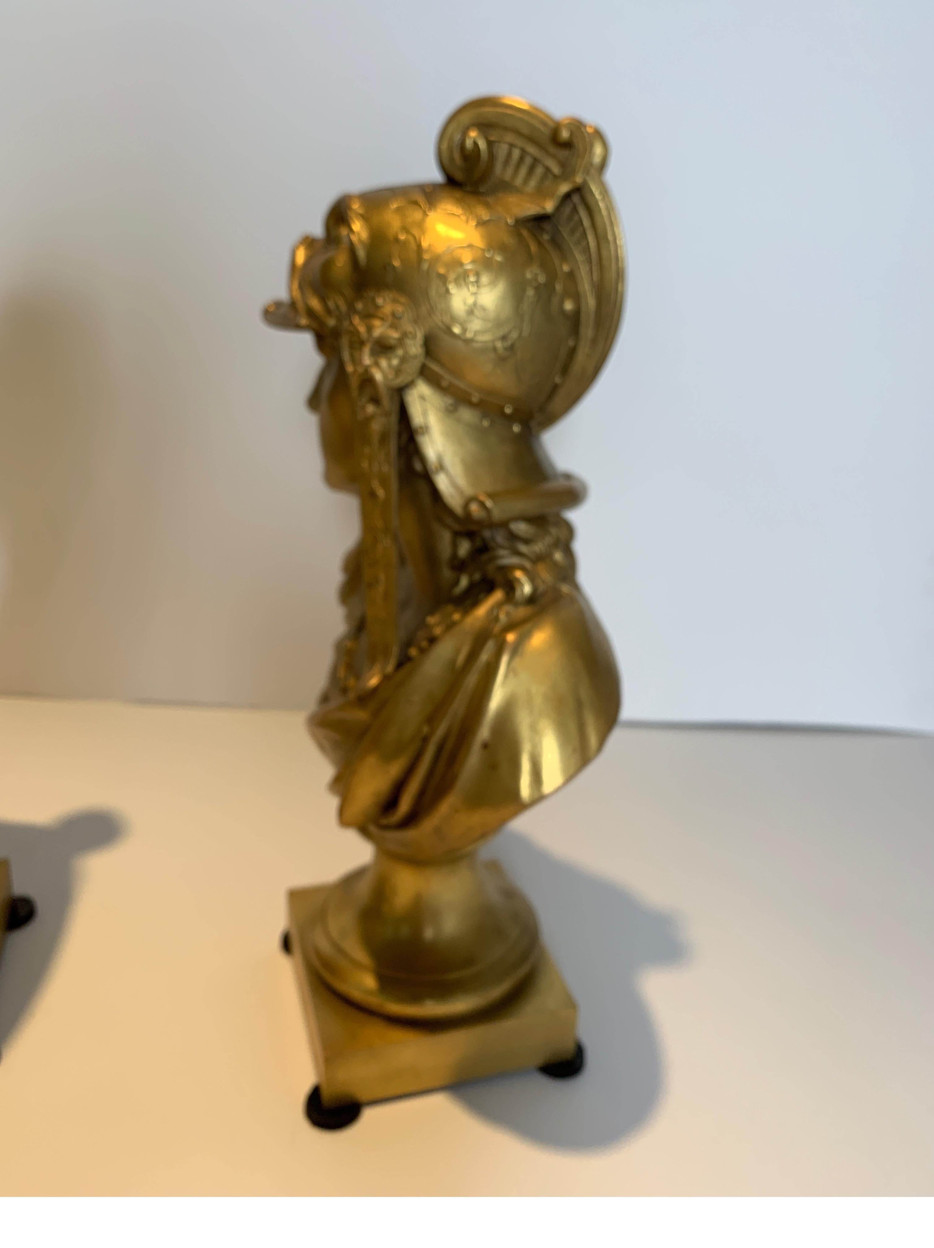 Pair of Gilt Bronze Neoclassical Busts of Minerva and Perseus In Excellent Condition In Lambertville, NJ