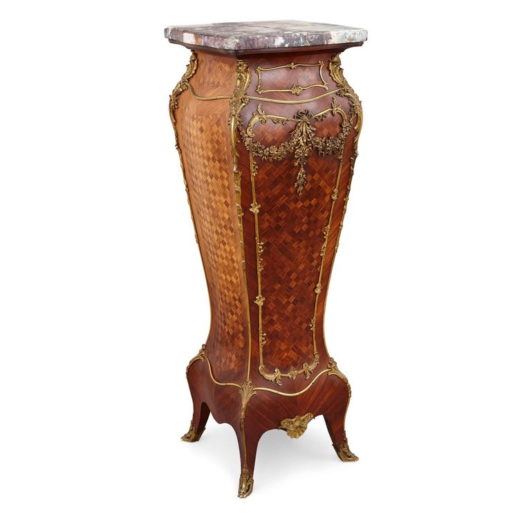 Pair of Gilt-Bronze, Parquetry and Marble Pedestal by Alexandre Hugnet ...