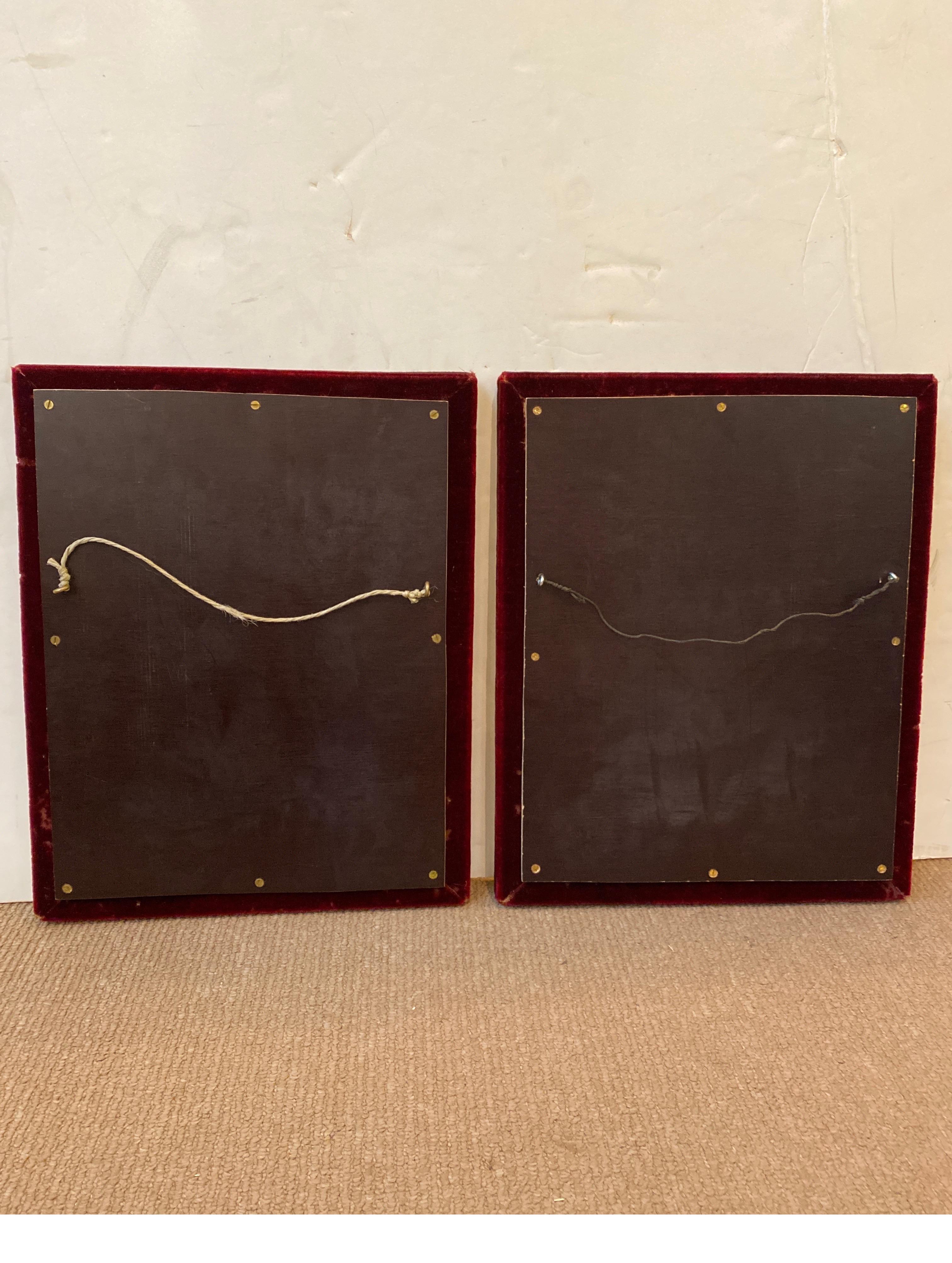 Mid-19th Century Pair of Gilt Bronze Repousse Plaques in Velvet Frames For Sale