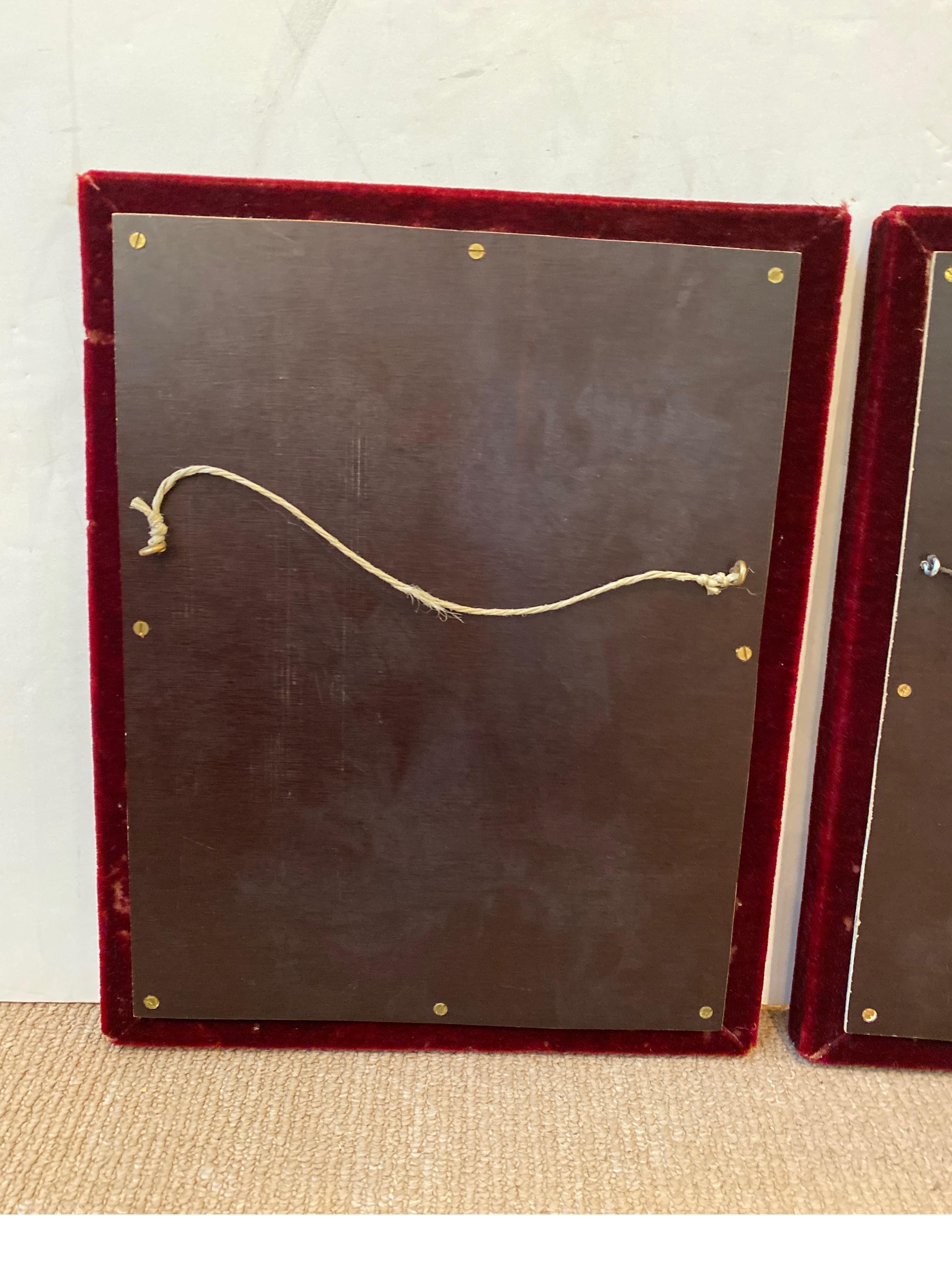 Pair of Gilt Bronze Repousse Plaques in Velvet Frames For Sale 1