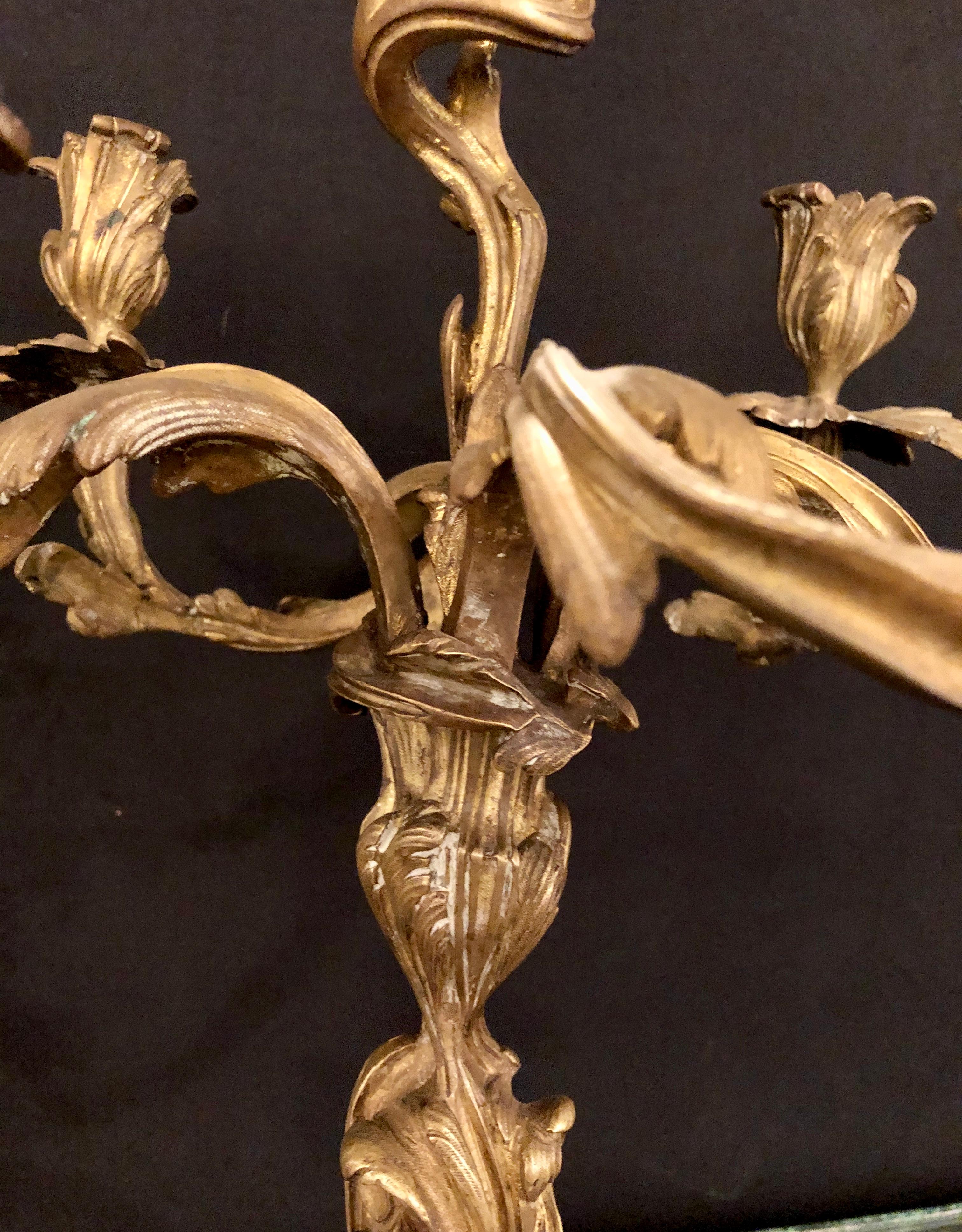 Pair of Gilt Bronze Rococo 19th Century Candelabras / Candlesticks, Five Arms 3