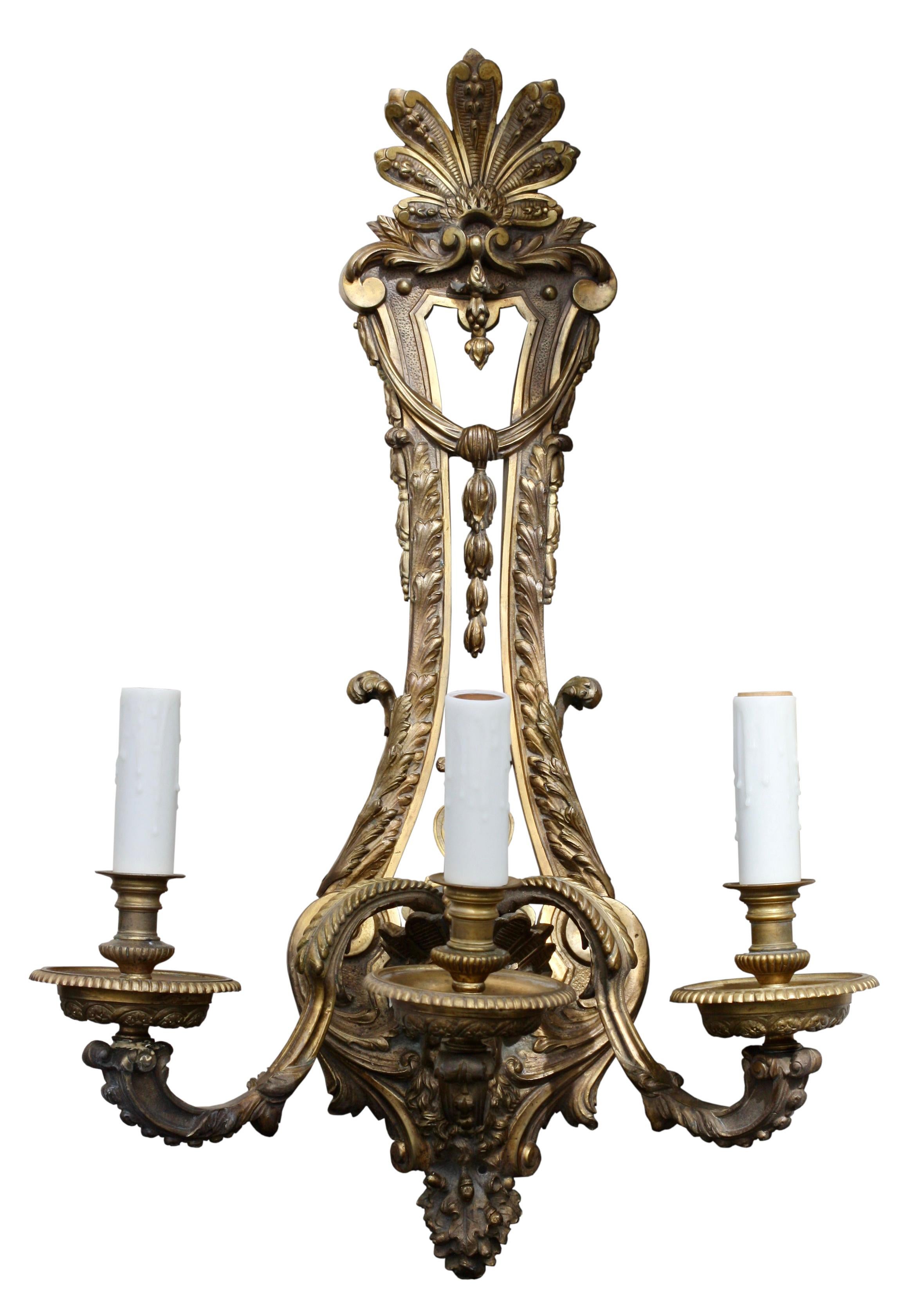 Pair of Gilt-Bronze Sconces, Louis XVI Style, circa 1880 In Good Condition For Sale In West Palm Beach, FL