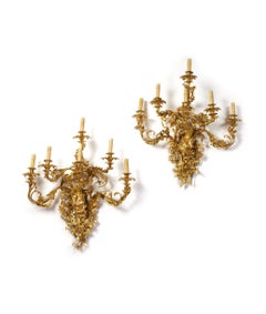 A Pair of Gilt Bronze Six-Light Wall Lights in the Manner of Francesco Ladatte