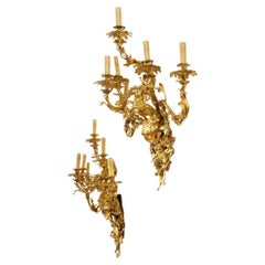 A Pair of Gilt Bronze Six-Light Wall Lights in the Manner of Francesco Ladatte