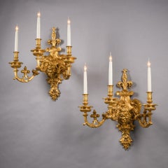 Gilt-Bronze Three-Light Wall Appliques, French, Circa 1890