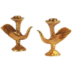 Pair of Gilt Metal Candlesticks by Pierre Casenove for Fondica