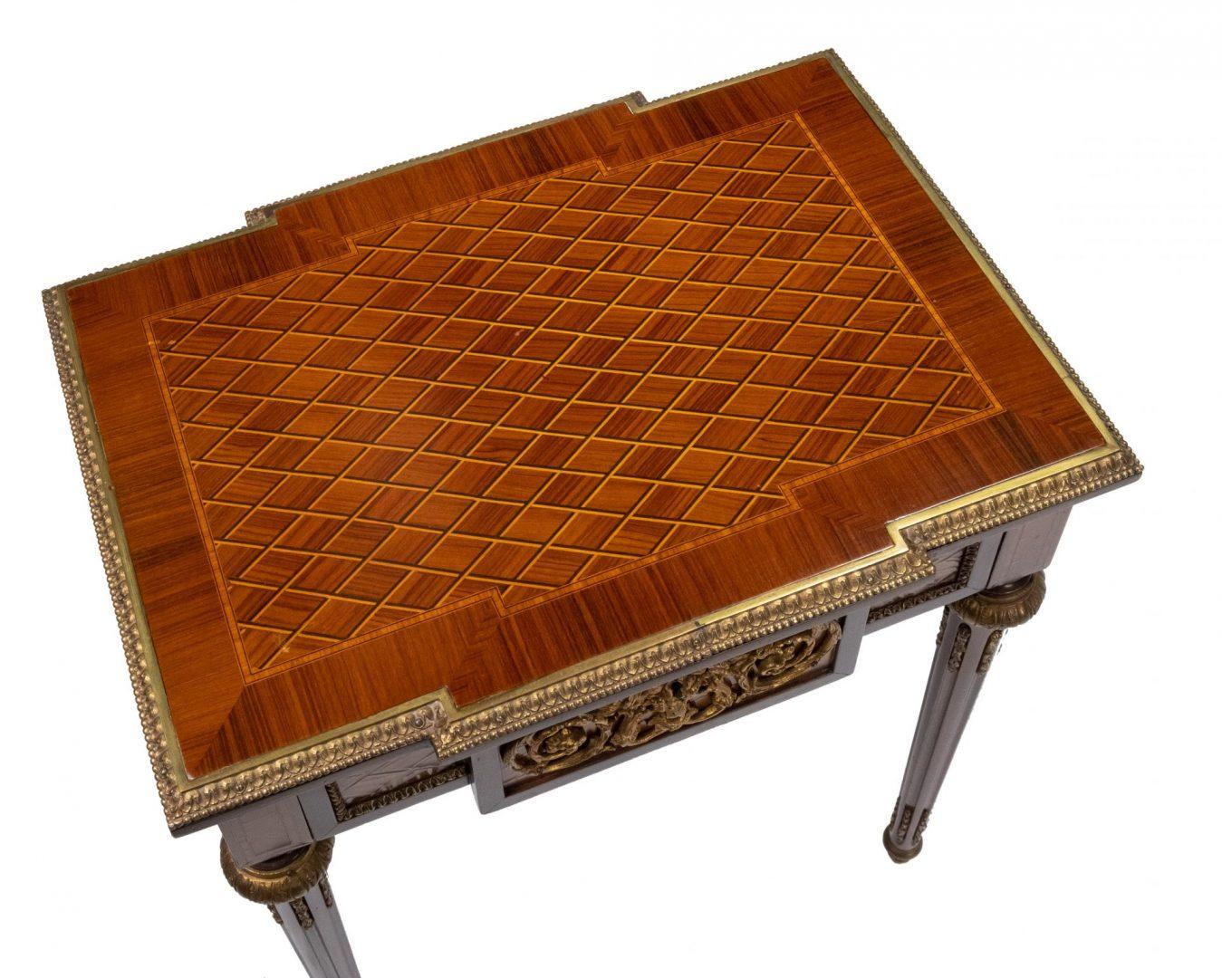 French Pair of Gilt Metal-Mounted Kingwood and Marquetry End Tables of Louis XVI Style
