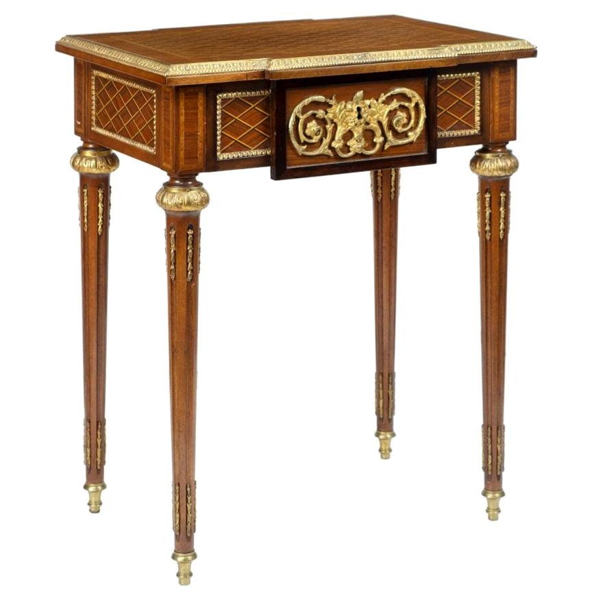 Pair of Gilt Metal-Mounted Kingwood and Marquetry End Tables of Louis XVI Style