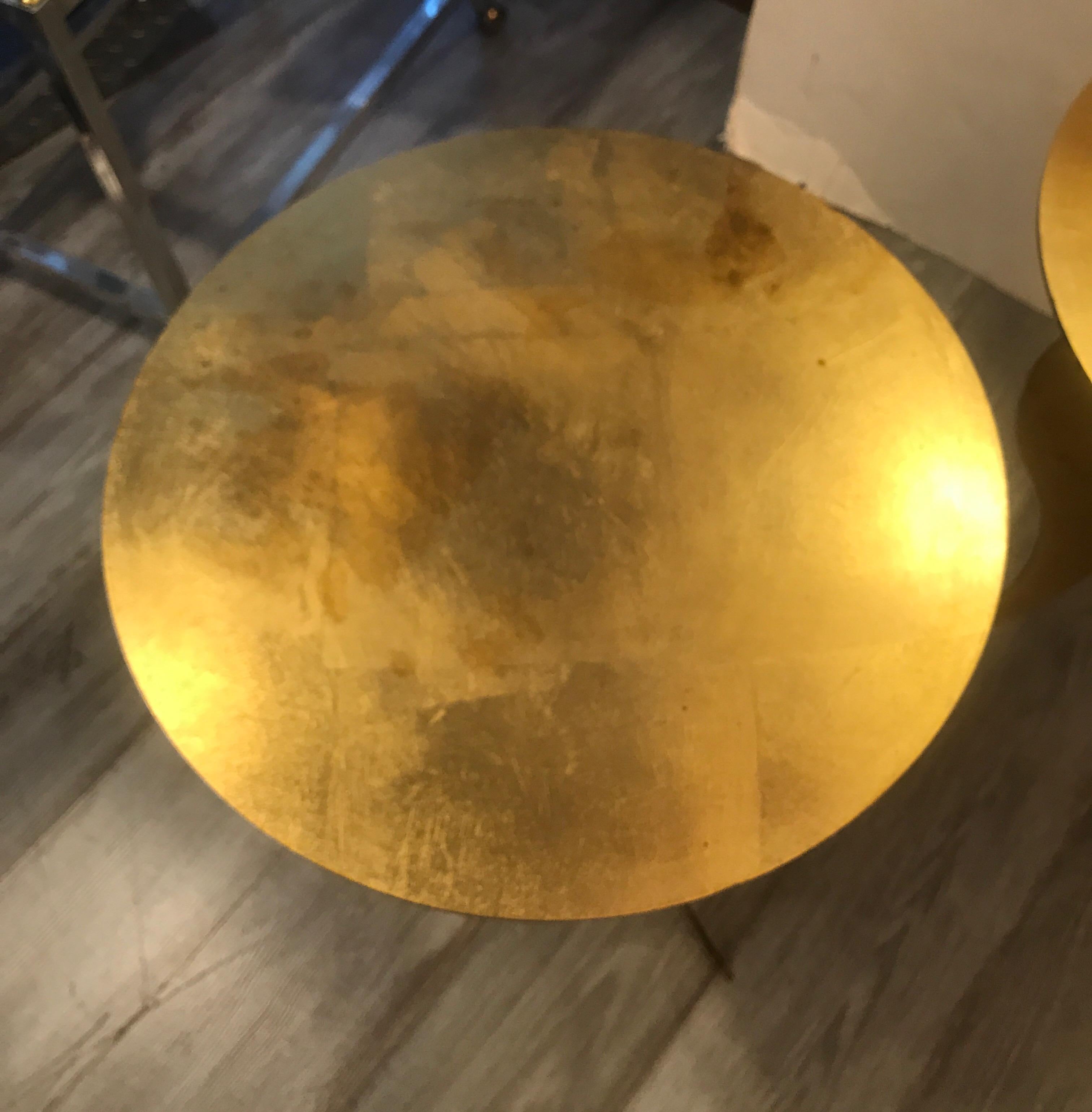Pair of Gilt Steel Adjustable Round Pedestal Tables attributed to Sergio Terzani 5