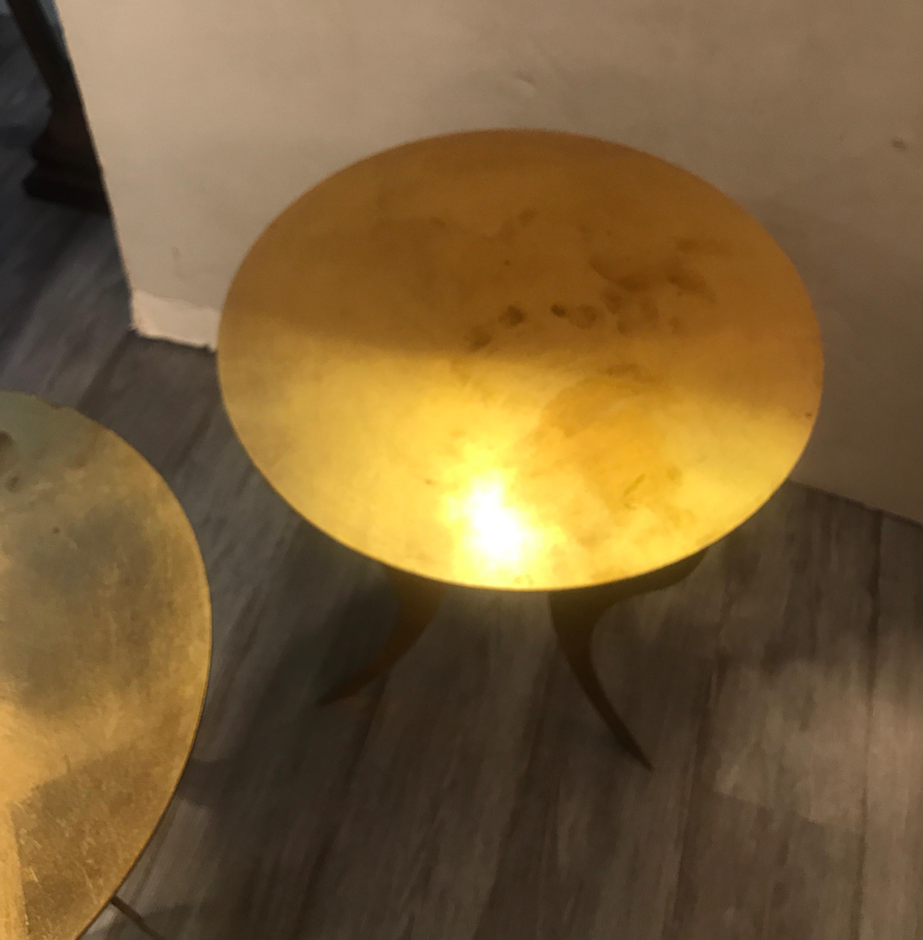 Pair of Gilt Steel Adjustable Round Pedestal Tables attributed to Sergio Terzani 6