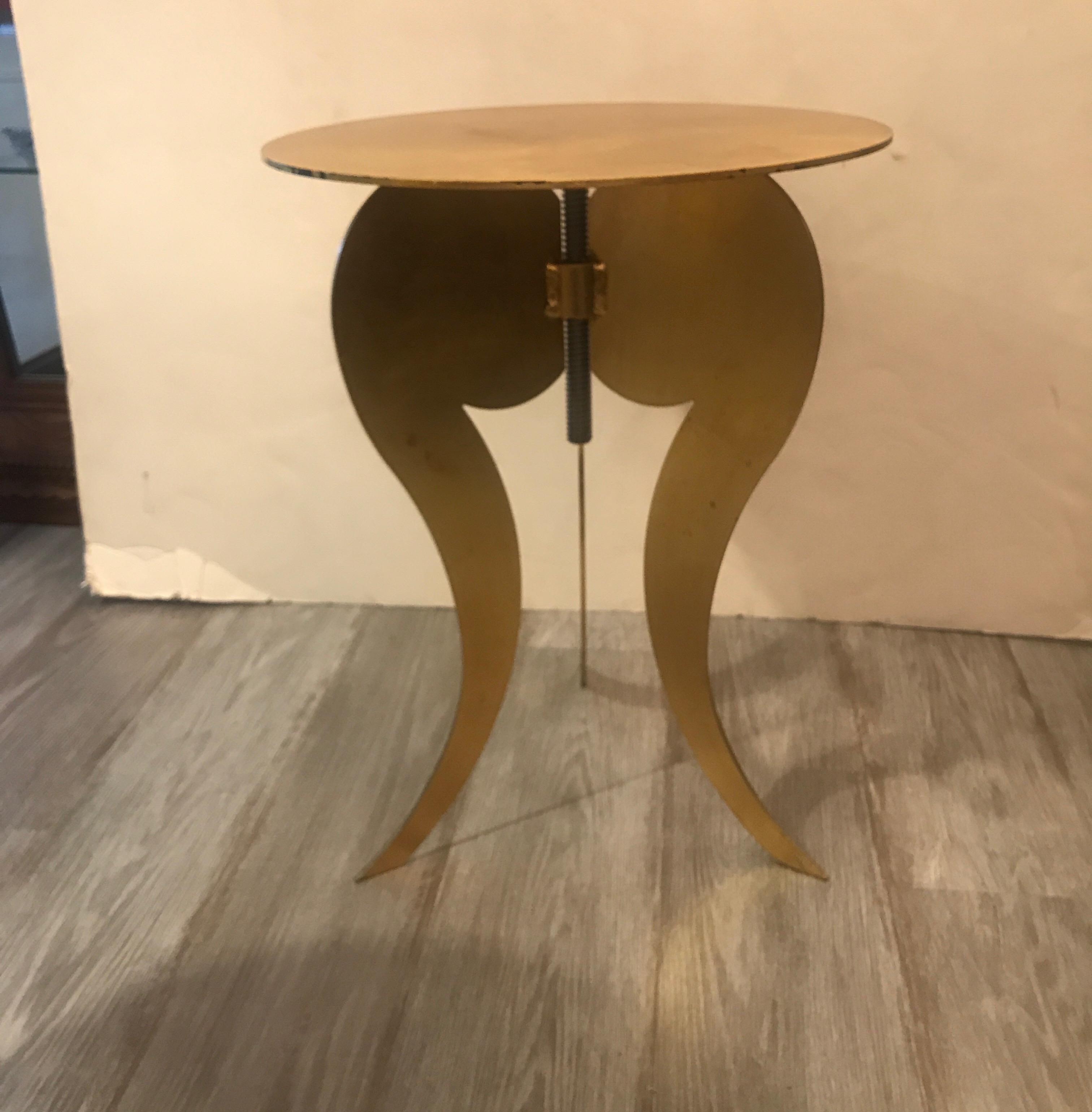 Late 20th Century Pair of Gilt Steel Adjustable Round Pedestal Tables attributed to Sergio Terzani