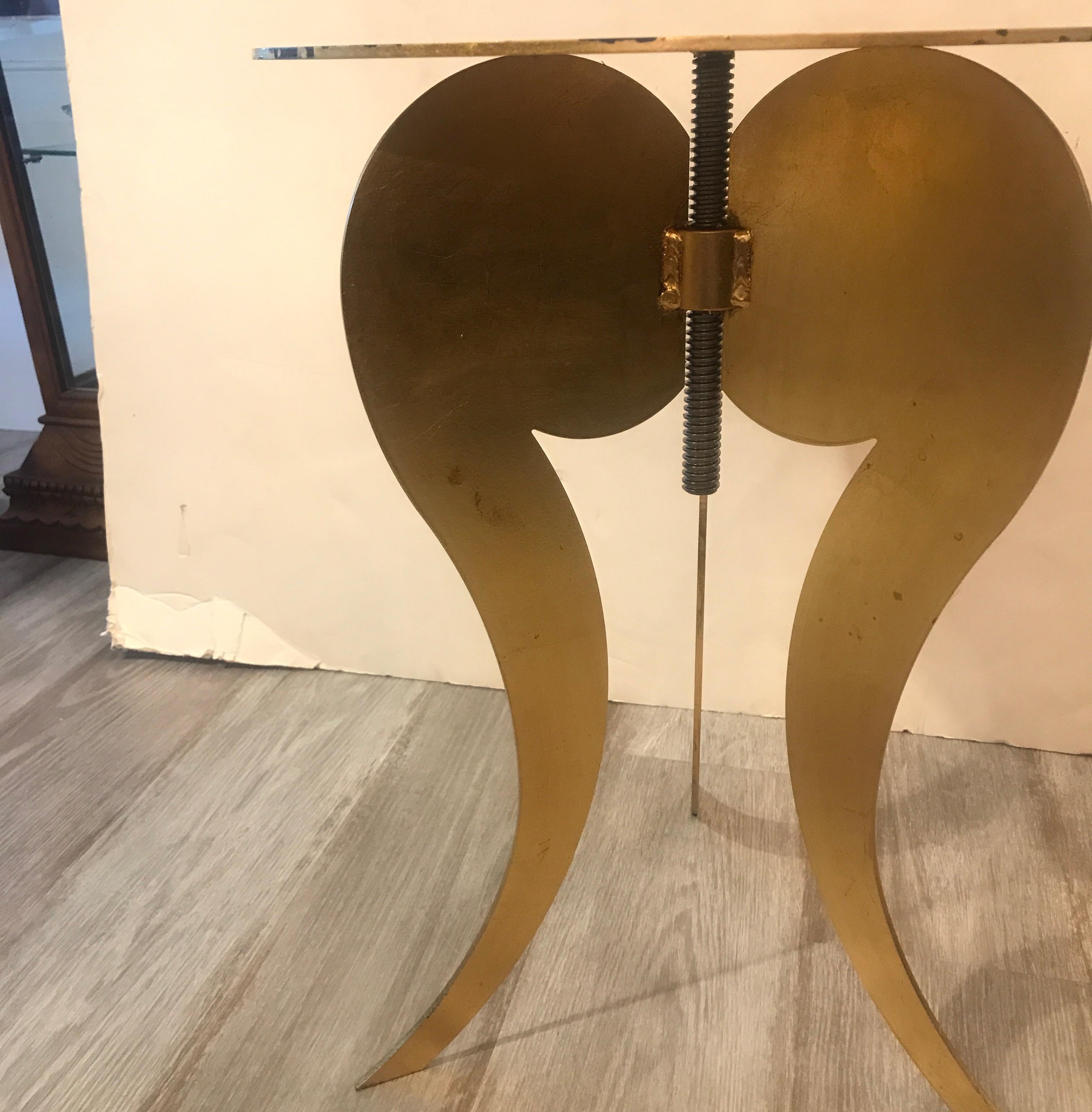 Cut Steel Pair of Gilt Steel Adjustable Round Pedestal Tables attributed to Sergio Terzani