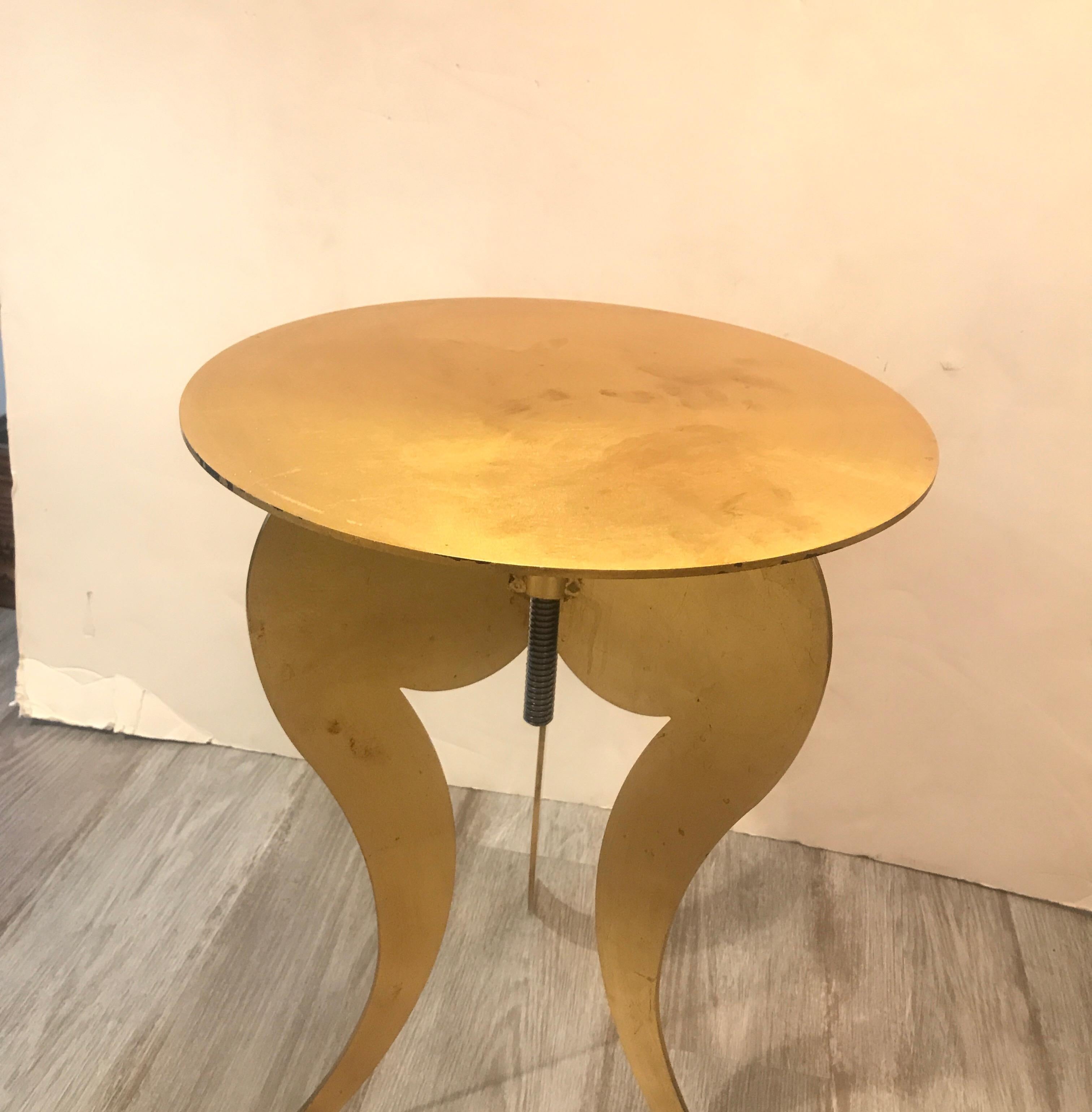 Pair of Gilt Steel Adjustable Round Pedestal Tables attributed to Sergio Terzani 1