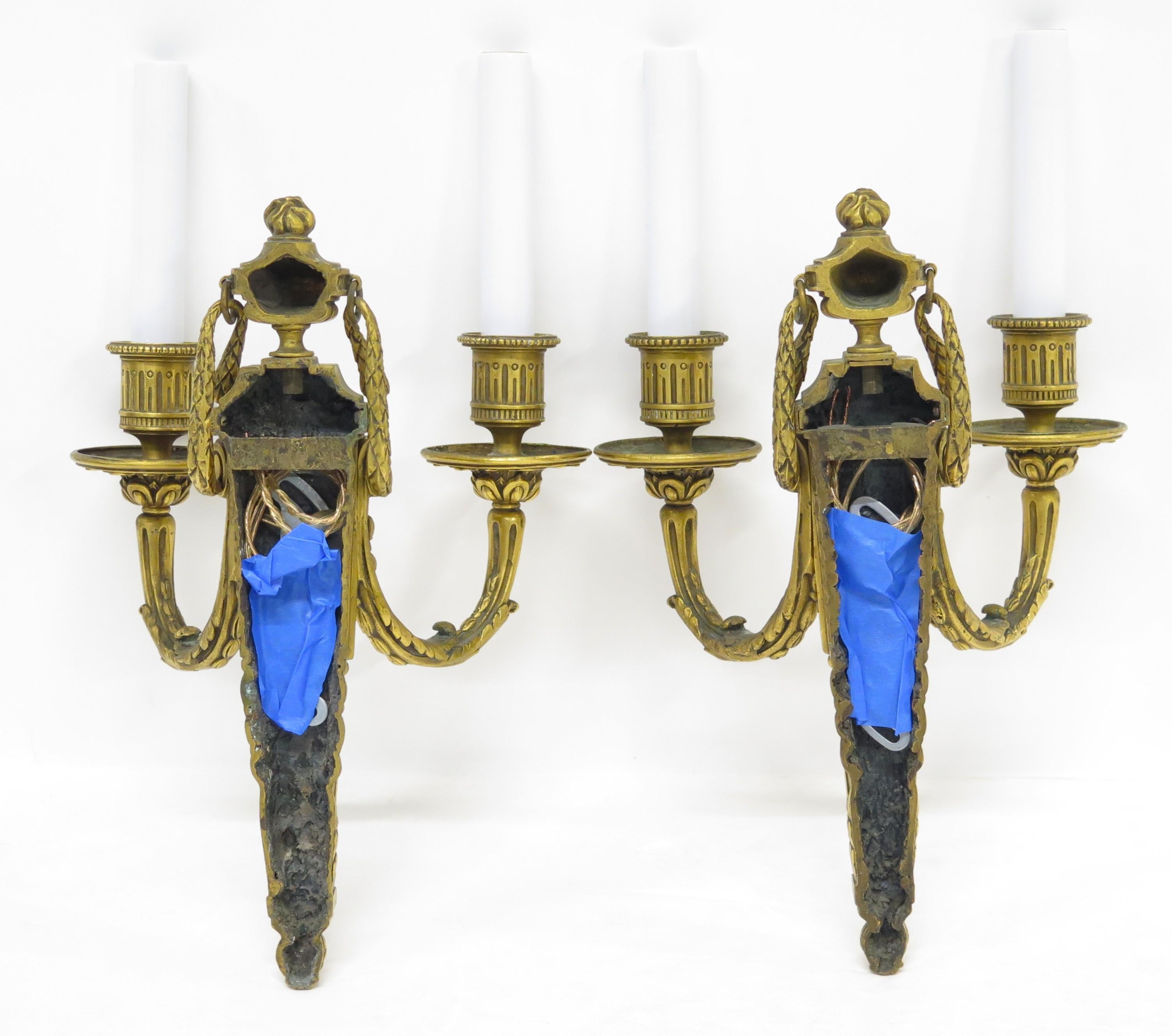 Pair of Louis XVI-style Two Light Sconces by Edward F. Caldwell & Co., New York 3