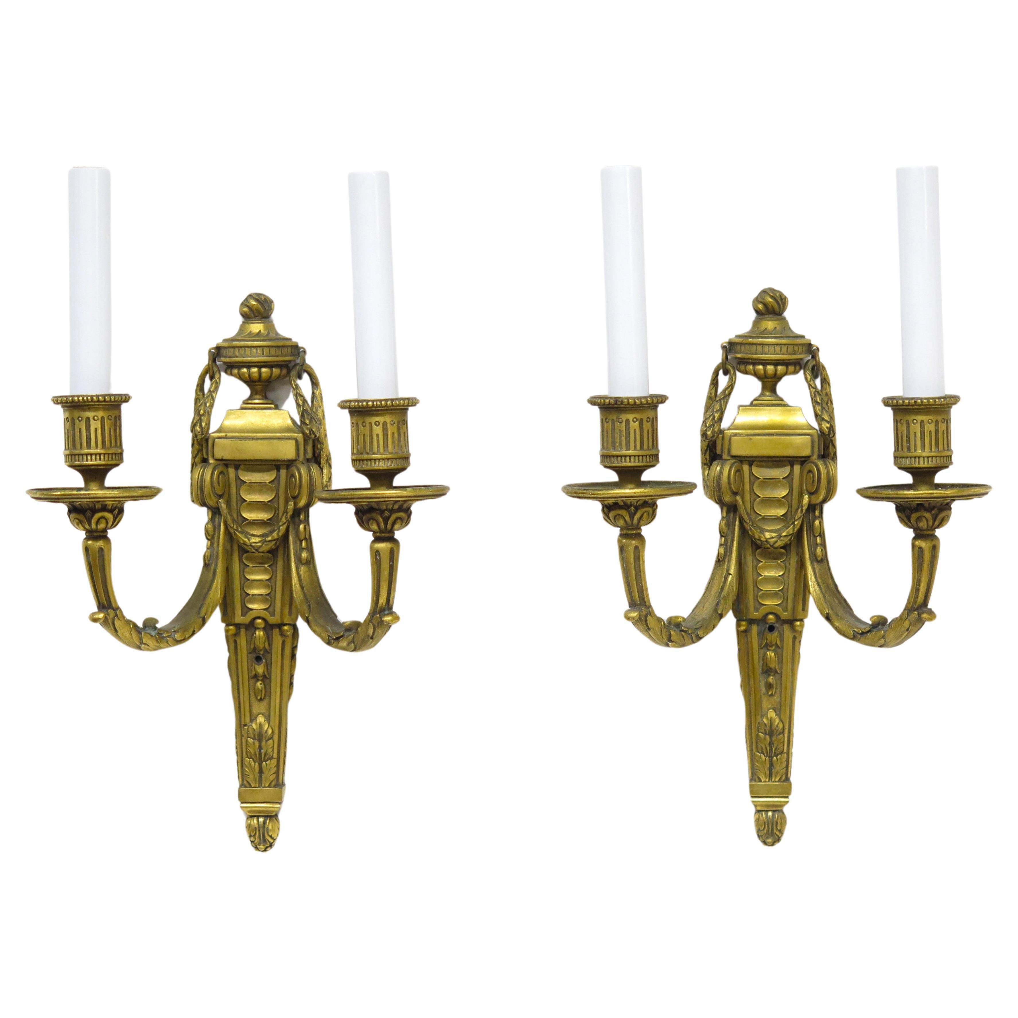 Pair of Louis XVI-style Two Light Sconces by Edward F. Caldwell & Co., New York