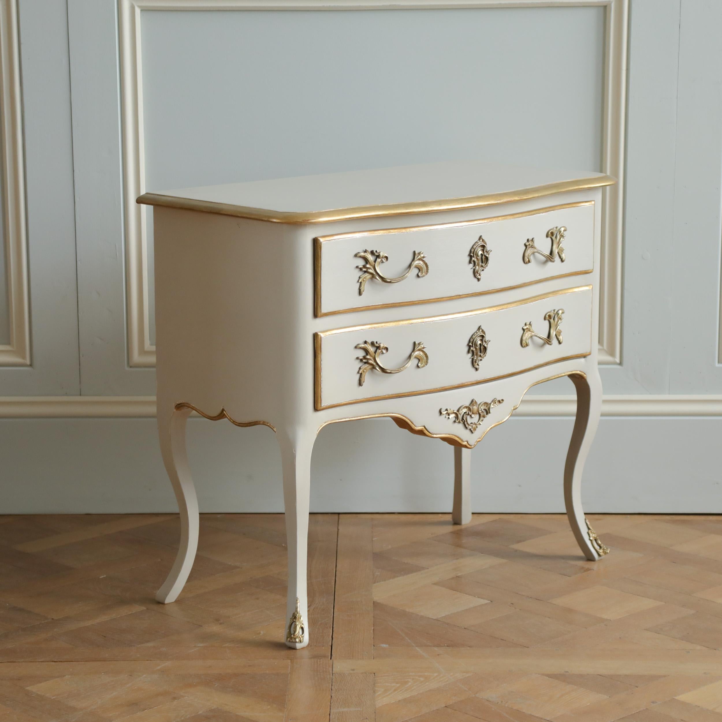 Contemporary Pair of Gilt Wood & Painted Louis XV Style Bedside Tables/Chest of Drawers